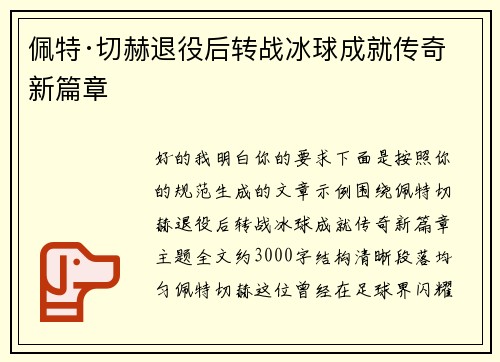 佩特·切赫退役后转战冰球成就传奇新篇章